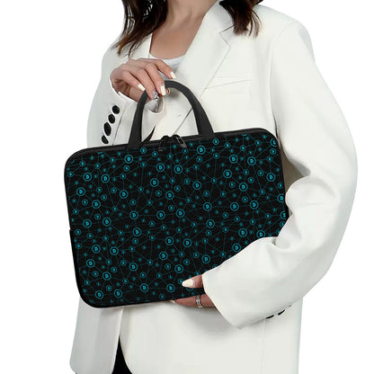 Blue Bitcoin Pattern Print Laptop Sleeve With Handle