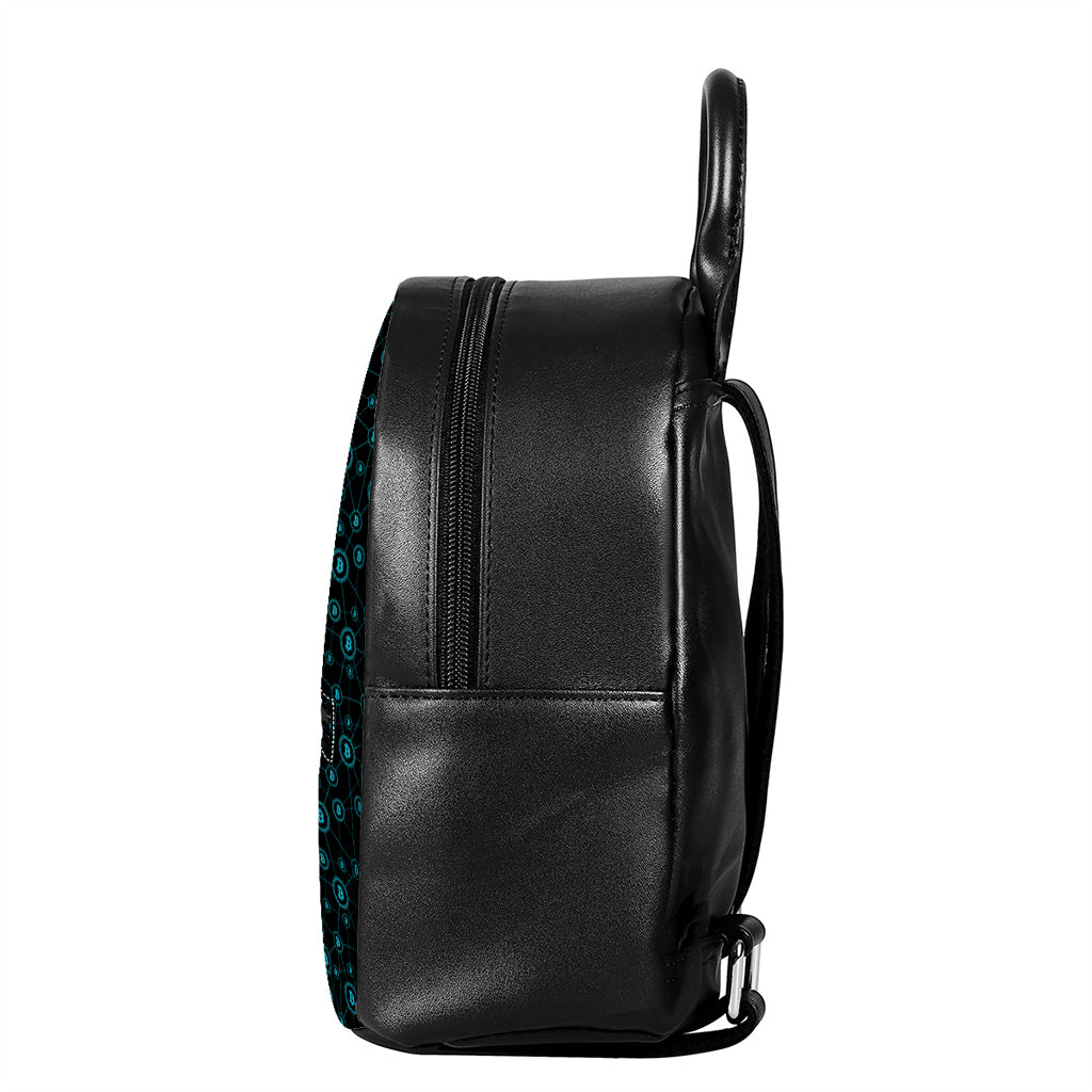 Blue Bitcoin Pattern Print Leather Backpack