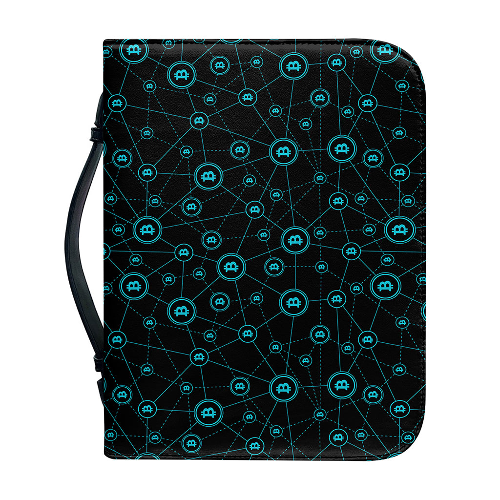 Blue Bitcoin Pattern Print Leather Bible Cover