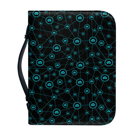 Blue Bitcoin Pattern Print Leather Bible Cover