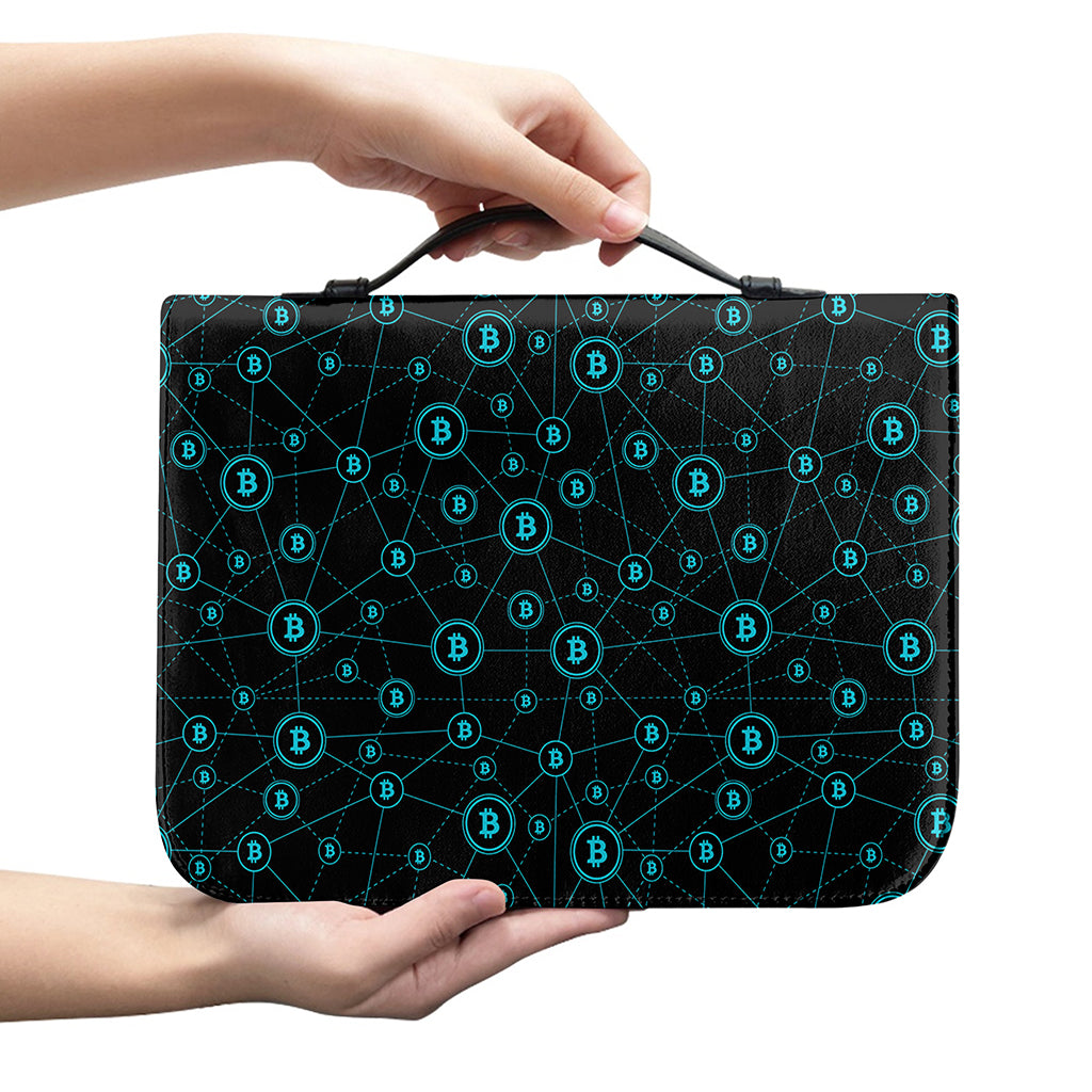 Blue Bitcoin Pattern Print Leather Bible Cover