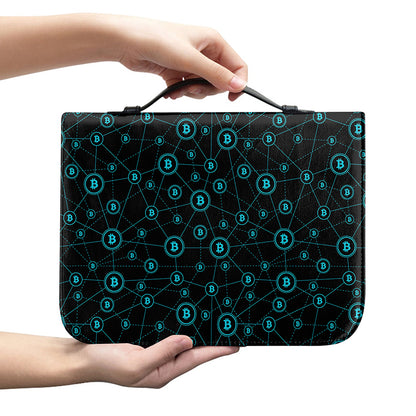 Blue Bitcoin Pattern Print Leather Bible Cover