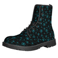 Blue Bitcoin Pattern Print Lace-Up Boots