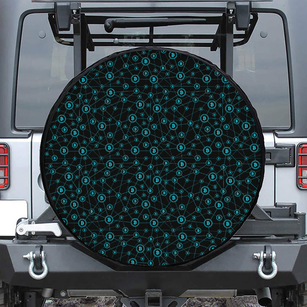 Blue Bitcoin Pattern Print Leather Spare Tire Cover