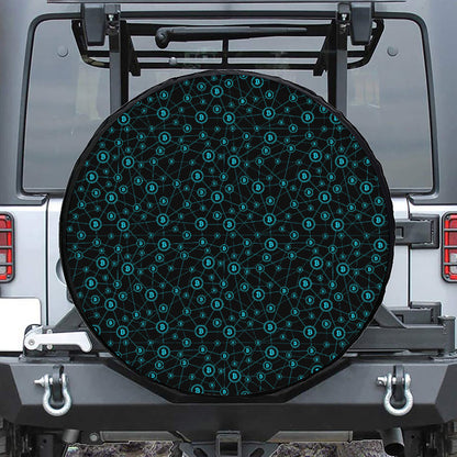 Blue Bitcoin Pattern Print Leather Spare Tire Cover
