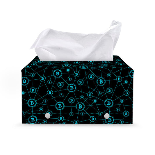 Blue Bitcoin Pattern Print Leather Tissue Box Cover
