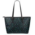 Blue Bitcoin Pattern Print Leather Tote Bag With Zipper
