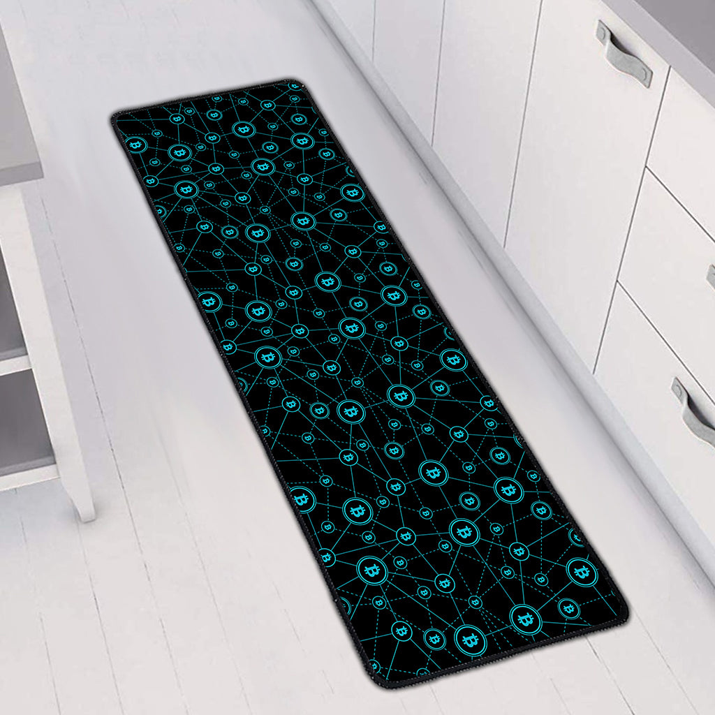 Blue Bitcoin Pattern Print Long Kitchen Mat