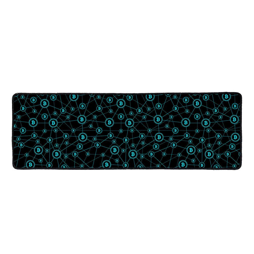 Blue Bitcoin Pattern Print Long Kitchen Mat