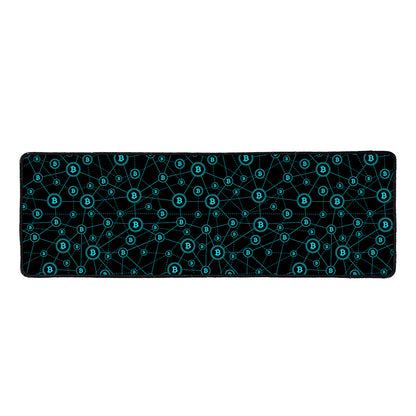 Blue Bitcoin Pattern Print Long Kitchen Mat