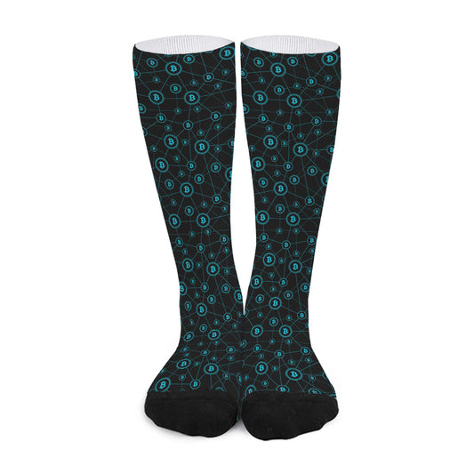 Blue Bitcoin Pattern Print Long Socks