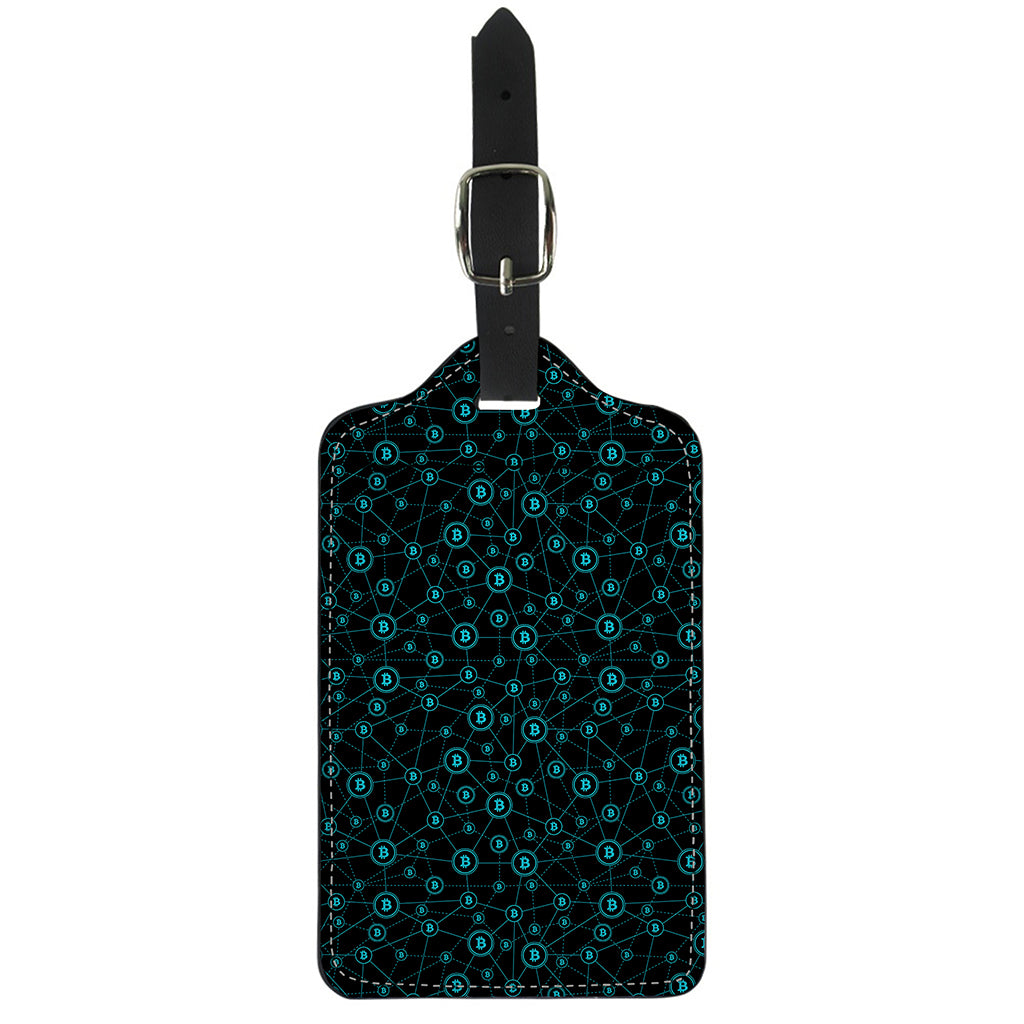 Blue Bitcoin Pattern Print Luggage Tag
