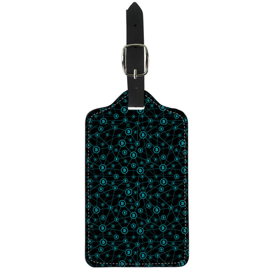 Blue Bitcoin Pattern Print Luggage Tag