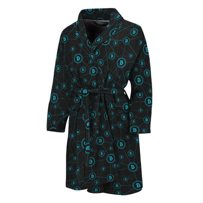 Blue Bitcoin Pattern Print Men's Bathrobe