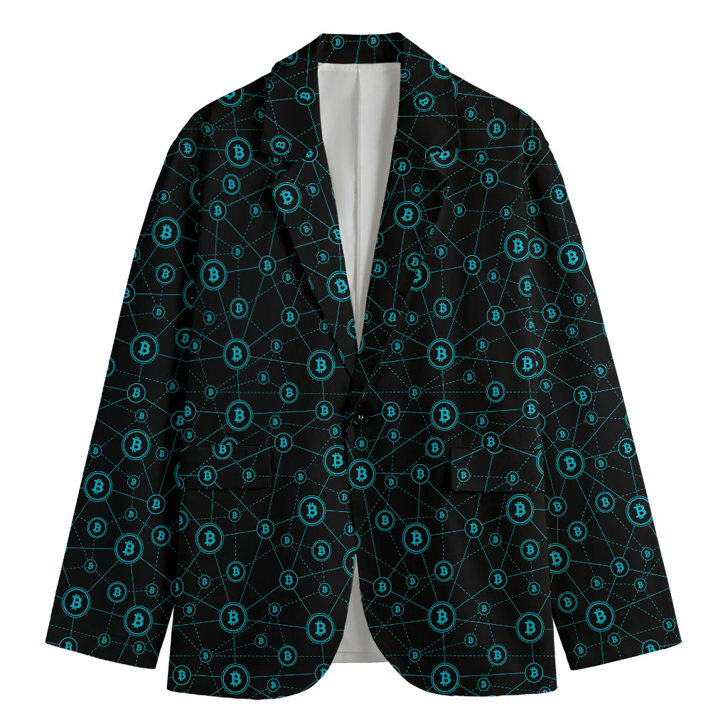 Blue Bitcoin Pattern Print Men's Blazer