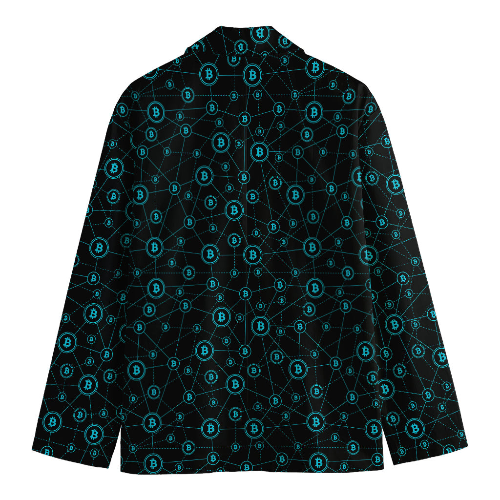 Blue Bitcoin Pattern Print Men's Blazer