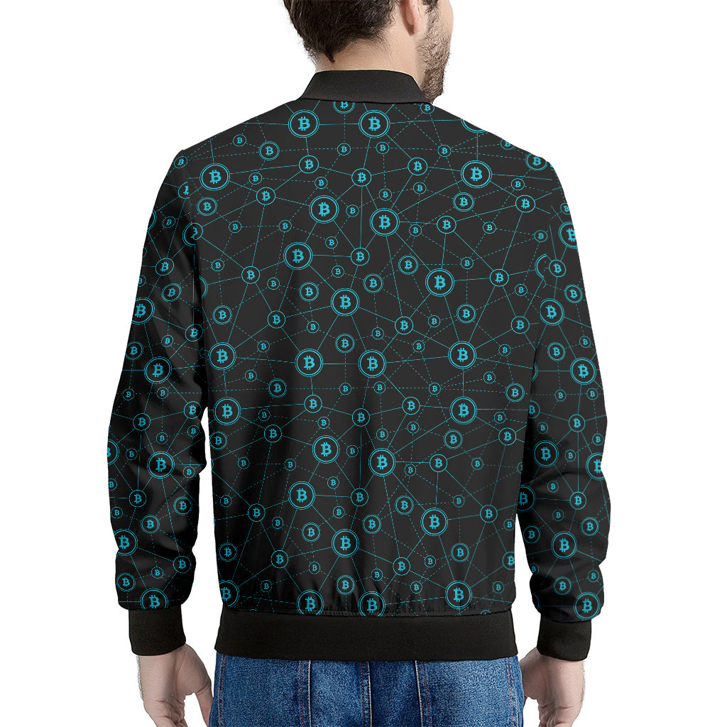 Blue Bitcoin Pattern Print Men's Bomber Jacket