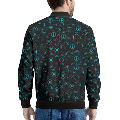Blue Bitcoin Pattern Print Men's Bomber Jacket