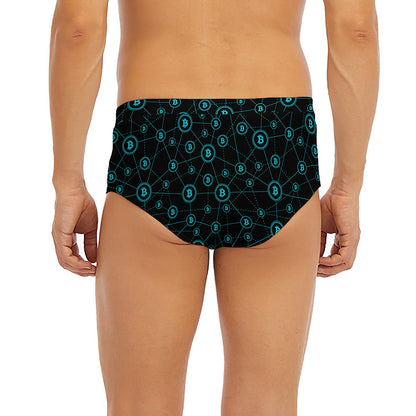 Blue Bitcoin Pattern Print Men's Briefs