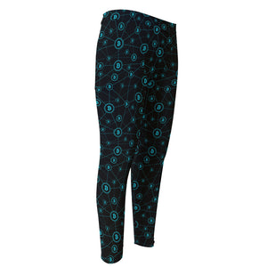 Blue Bitcoin Pattern Print Men's Compression Pants