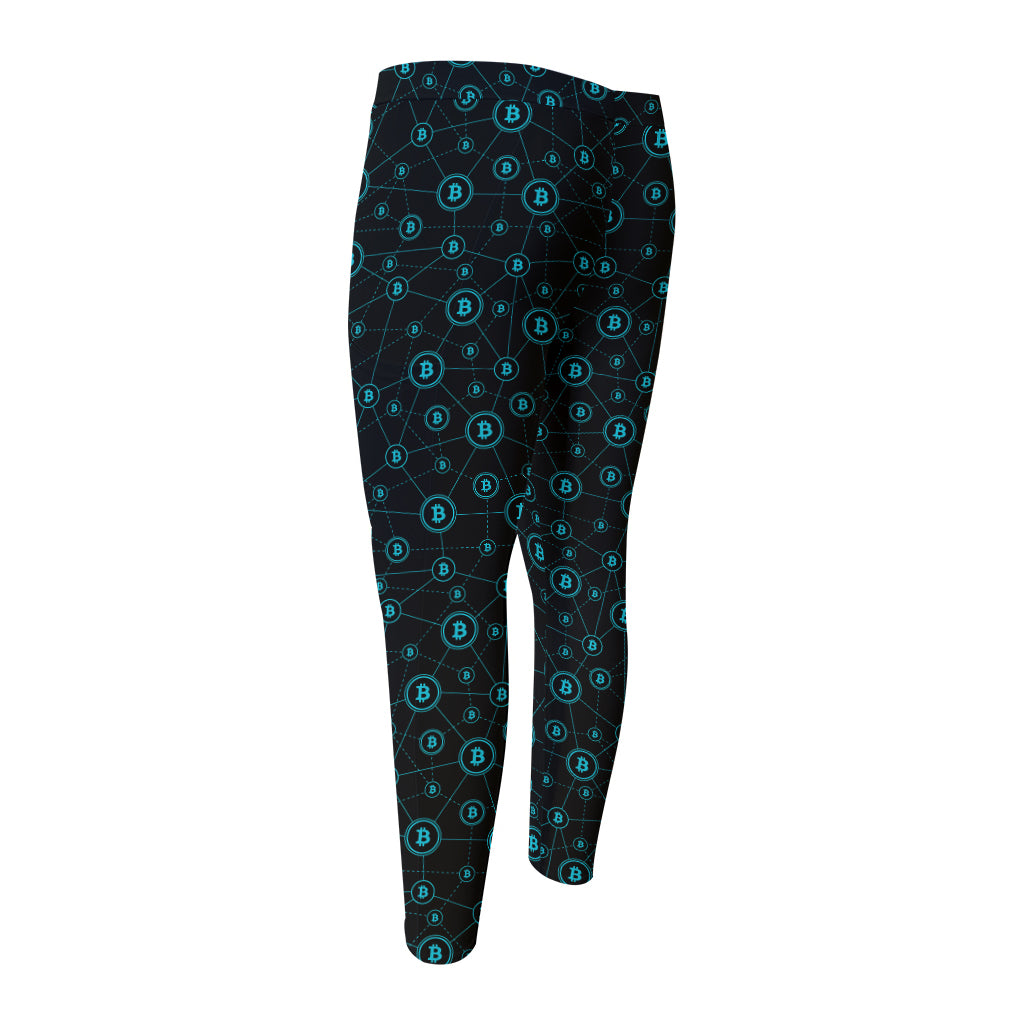 Blue Bitcoin Pattern Print Men's Compression Pants