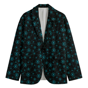 Blue Bitcoin Pattern Print Men's Cotton Blazer