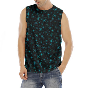 Blue Bitcoin Pattern Print Men's Fitness Tank Top