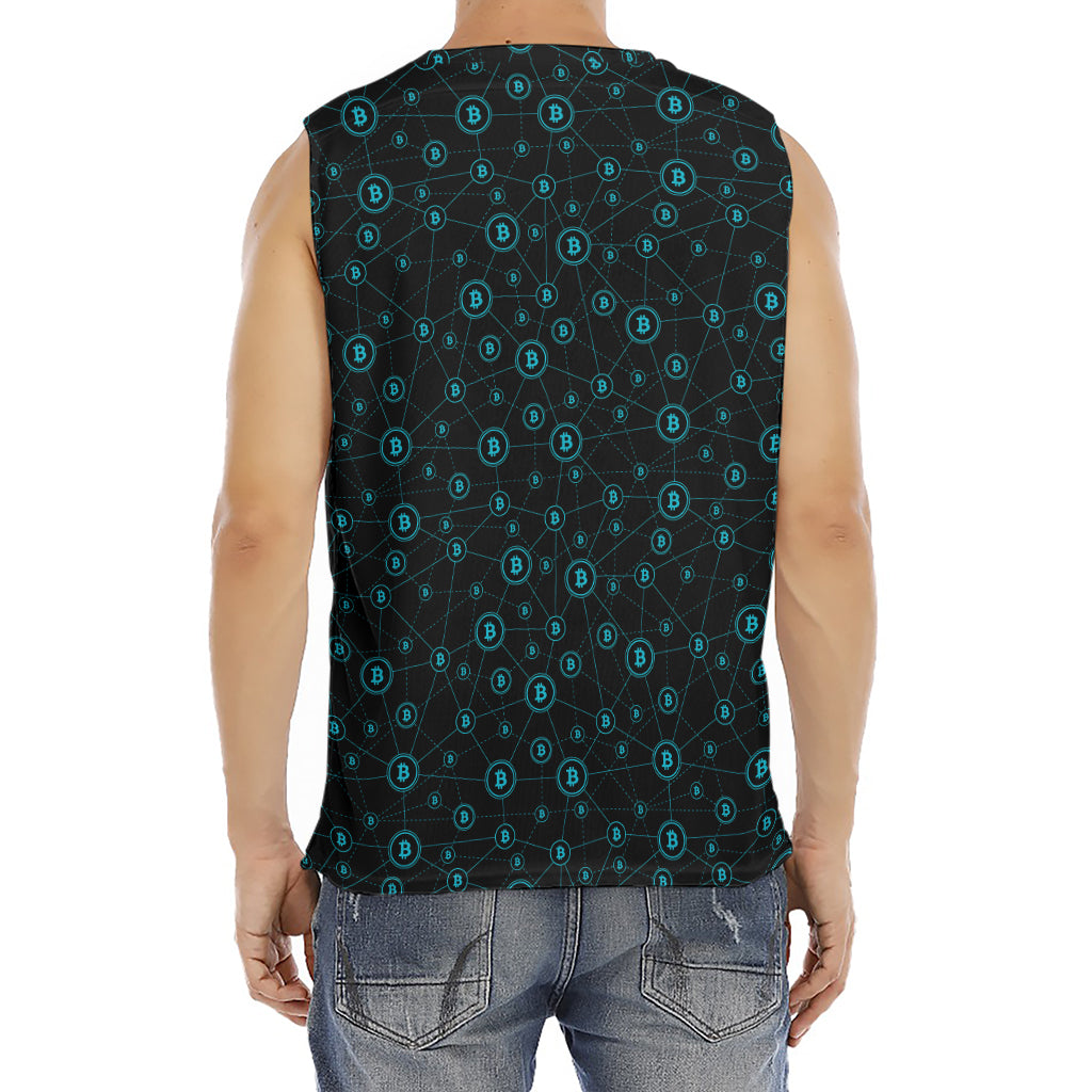 Blue Bitcoin Pattern Print Men's Fitness Tank Top