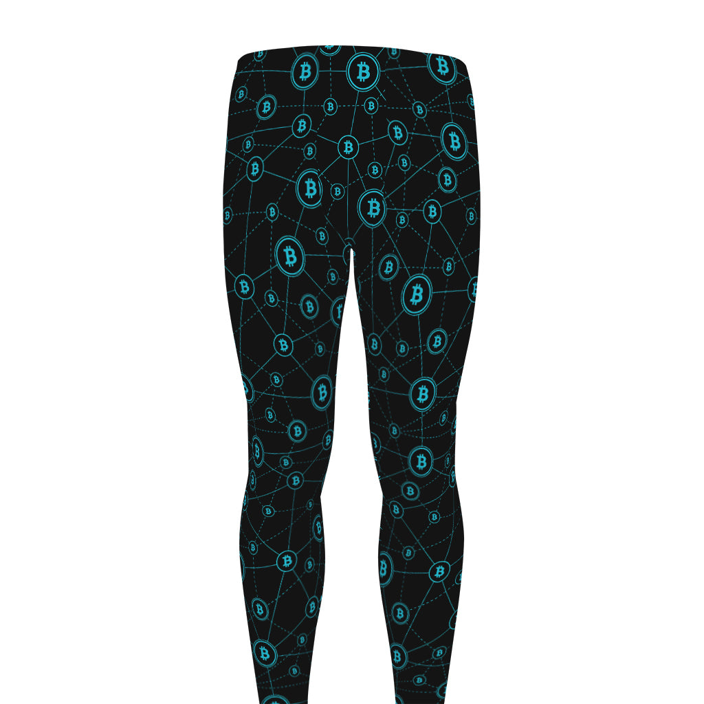 Blue Bitcoin Pattern Print Men's leggings