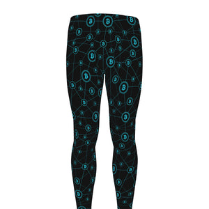 Blue Bitcoin Pattern Print Men's leggings