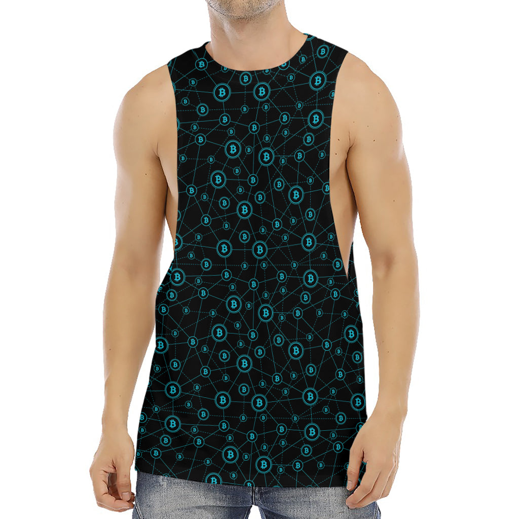 Blue Bitcoin Pattern Print Men's Muscle Tank Top