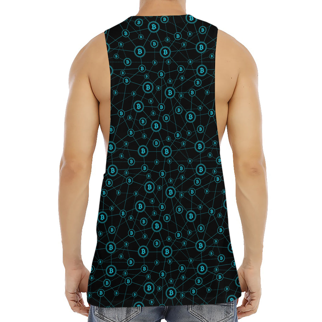 Blue Bitcoin Pattern Print Men's Muscle Tank Top