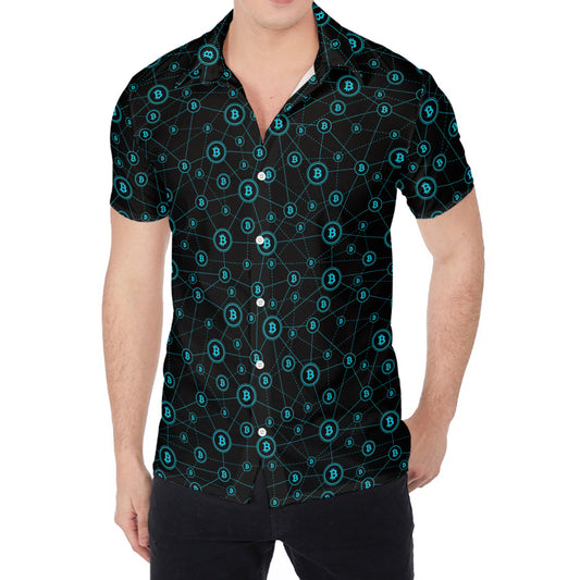 Blue Bitcoin Pattern Print Men's Shirt