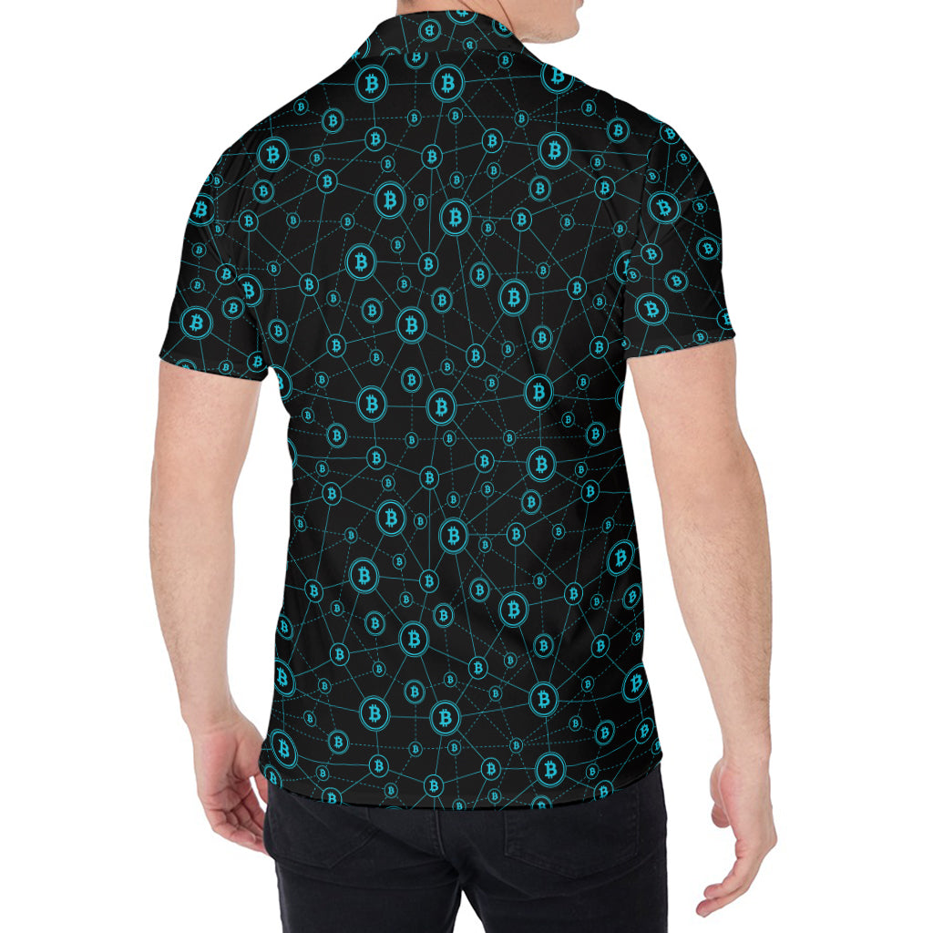 Blue Bitcoin Pattern Print Men's Shirt
