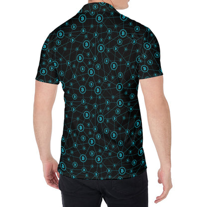 Blue Bitcoin Pattern Print Men's Shirt