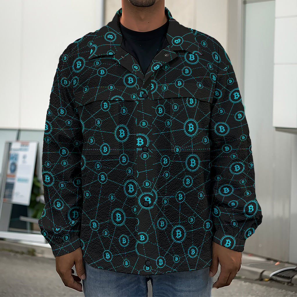 Blue Bitcoin Pattern Print Men's Shirt Jacket