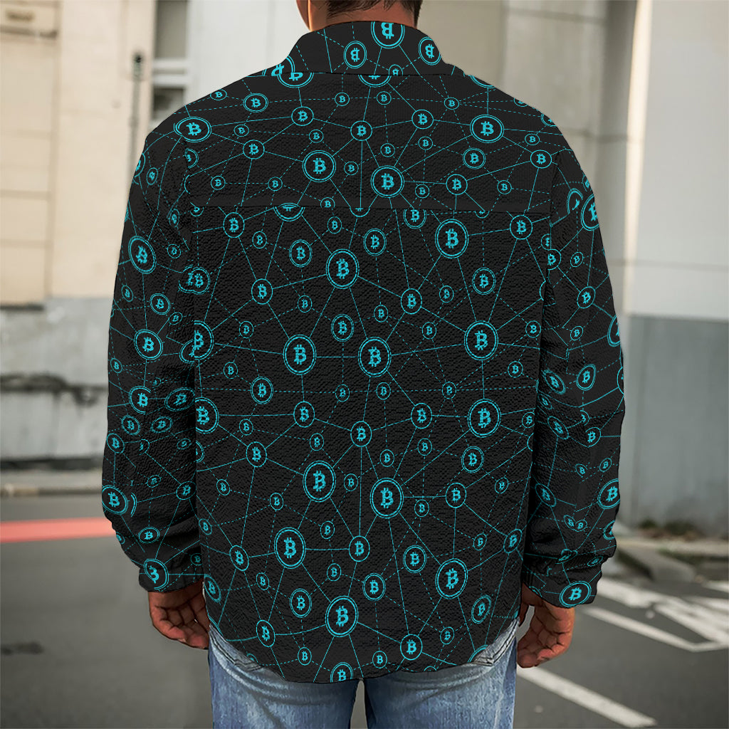 Blue Bitcoin Pattern Print Men's Shirt Jacket