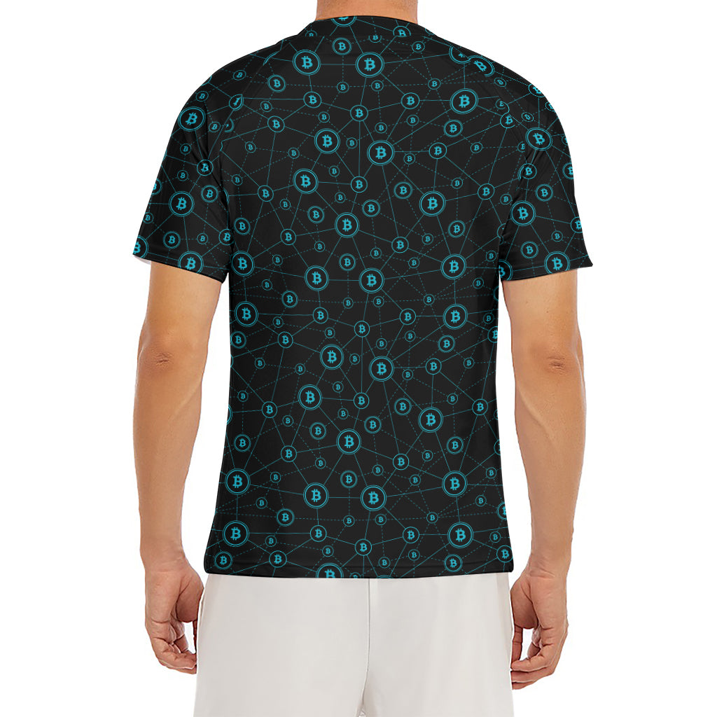 Blue Bitcoin Pattern Print Men's Short Sleeve Rash Guard