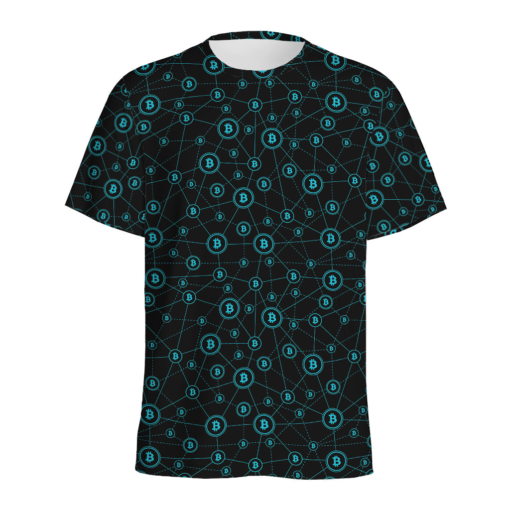 Blue Bitcoin Pattern Print Men's Sports T-Shirt