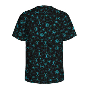 Blue Bitcoin Pattern Print Men's Sports T-Shirt