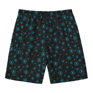 Blue Bitcoin Pattern Print Men's Swim Trunks