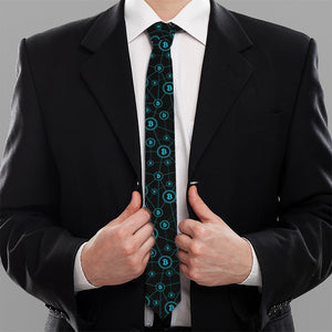 Blue Bitcoin Pattern Print Necktie