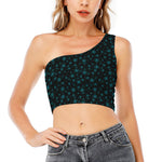 Blue Bitcoin Pattern Print One Shoulder Crop Top