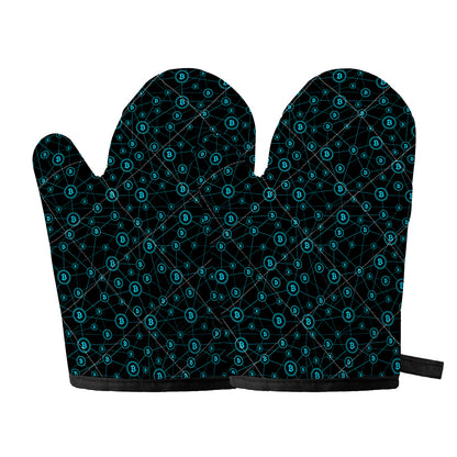 Blue Bitcoin Pattern Print Oven Mitts