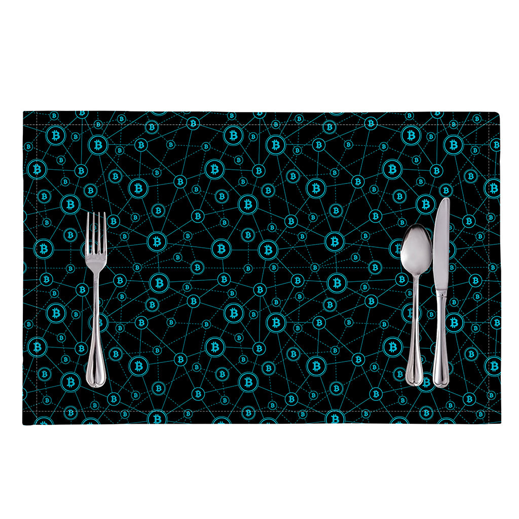Blue Bitcoin Pattern Print Placemat