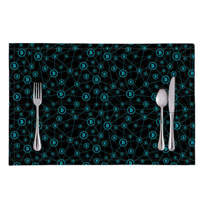 Blue Bitcoin Pattern Print Placemat