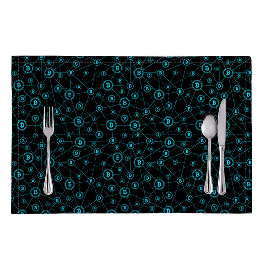 Blue Bitcoin Pattern Print Placemat