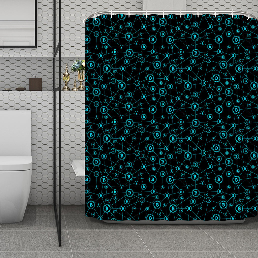 Blue Bitcoin Pattern Print Polyester Shower Curtain