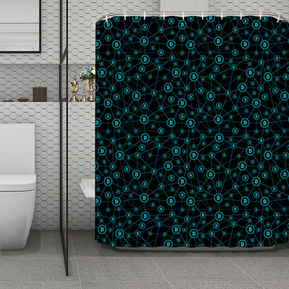 Blue Bitcoin Pattern Print Polyester Shower Curtain