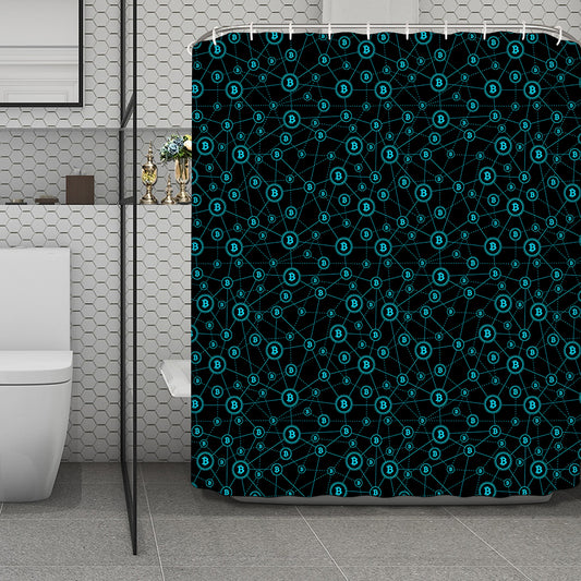 Blue Bitcoin Pattern Print Polyester Shower Curtain